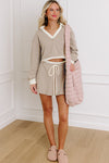 Hazel Blues® |  Parchment Raw Edge Detail Colorblock Patchwork Cropped Pullover Drawstring Skirt Set
