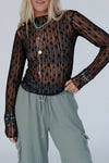 Hazel Blues® |  Ashleigh Blue Sheer Floral Lace Long Sleeve Slim Fit Top