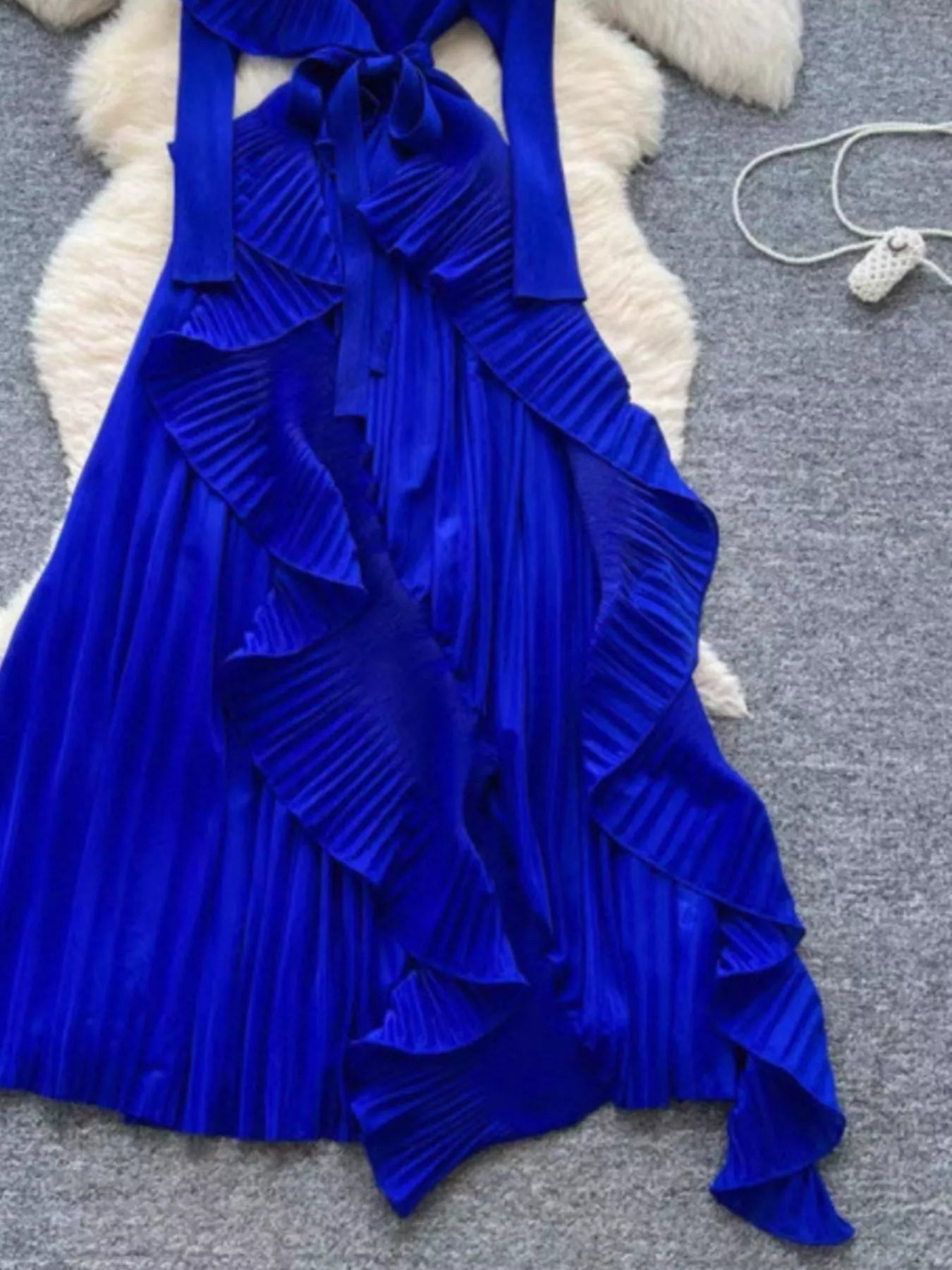Ruffle Trim Pleated Midi Dress  Hazel Blues