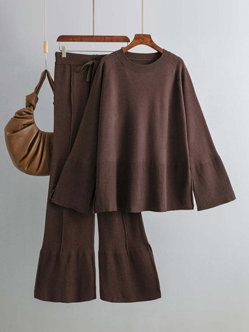 Hazel Blues® |  Basic Bae Slit Round Neck Long Sleeve Top and Drawstring Pants Sweater Set