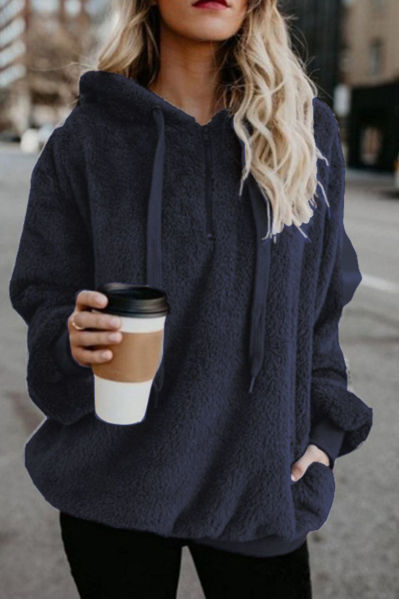 Hazel Blues® |  Quarter-Zip Drawstring Teddy Hoodie