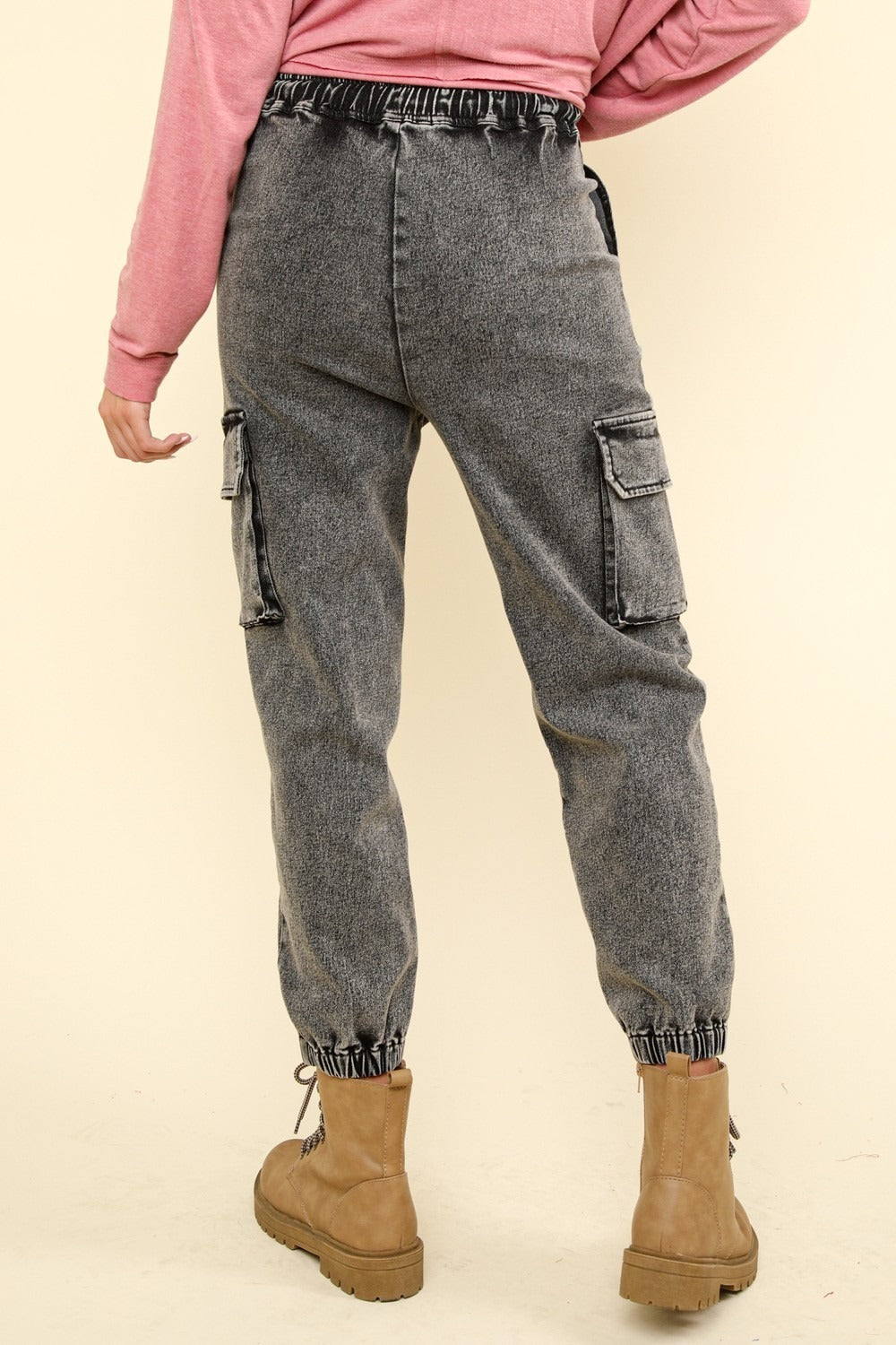 Hazel Blues® |  VERY J Washed Drawstring Jogger Cargo Jeans