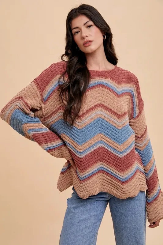 Annie Wear Multi Color Zig-Zag Round Neck Sweater – Hazel Blues®