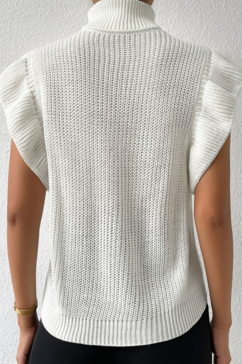 Hazel Blues® |  Cable-Knit Turtleneck Cap Sleeve Sweater