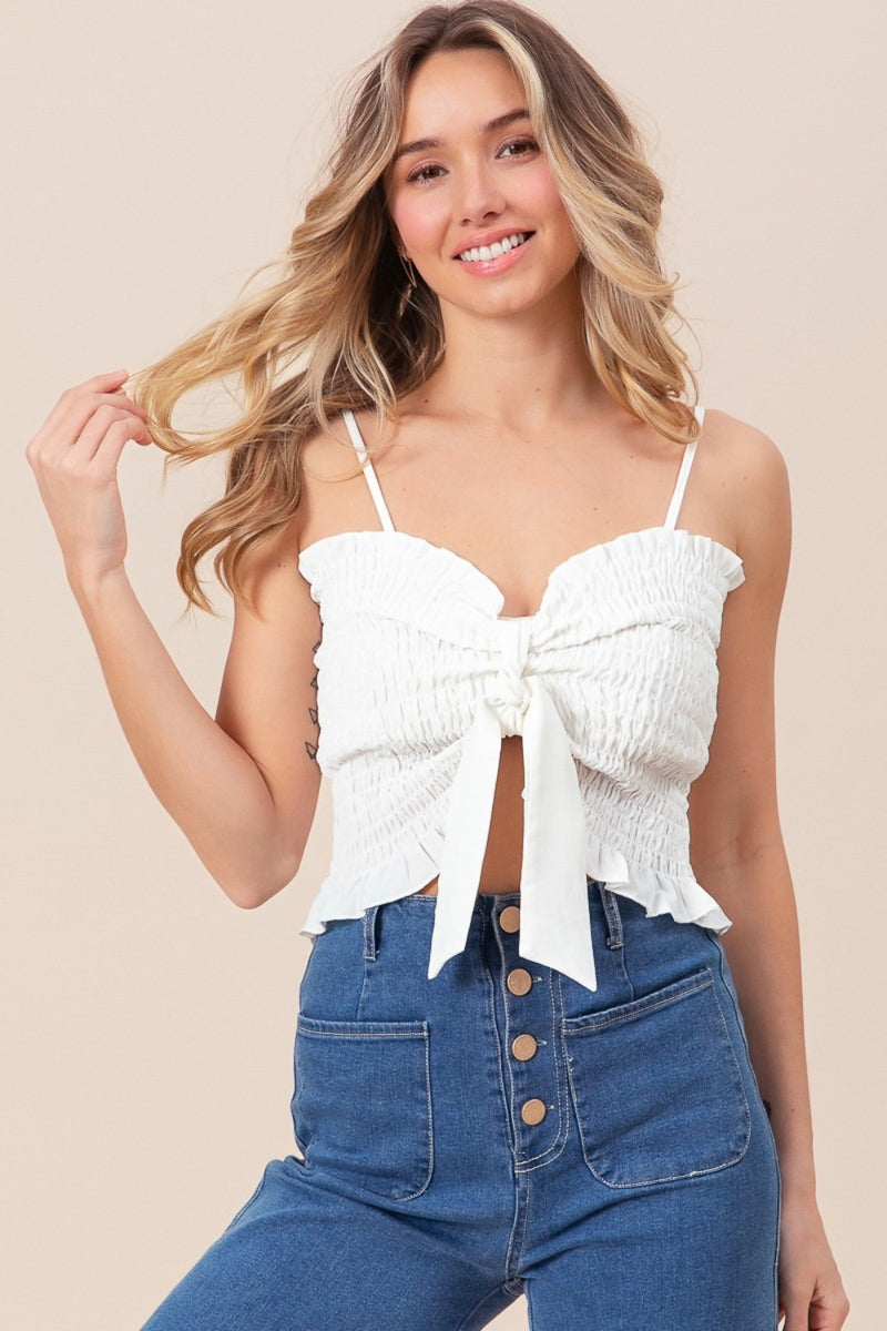 Hazel Blues® |  BiBi Ruffled Smocked Ribbon Detail Cami