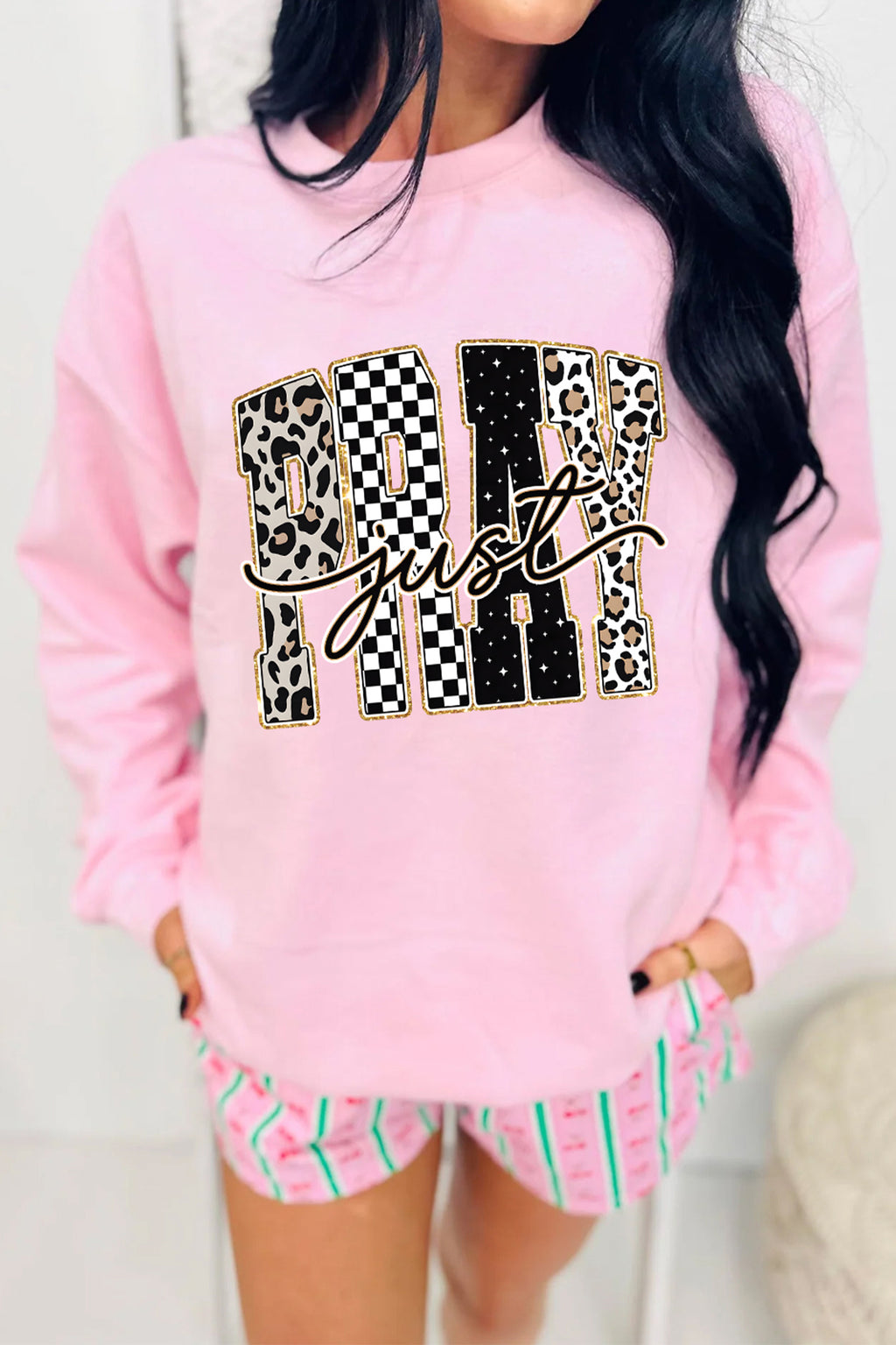 Cecilia Mae Pink Just Pray Pullover Sweatshirt