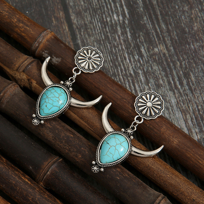 Hazel Blues® |  Artificial Turquoise Alloy Cow Head Earrings