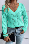 Hazel Blues® |  Openwork V-Neck Long Sleeve Sweater