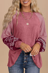 Hazel Blues® |  Black Contrast Print Striped Raglan Long Sleeve Loose Top