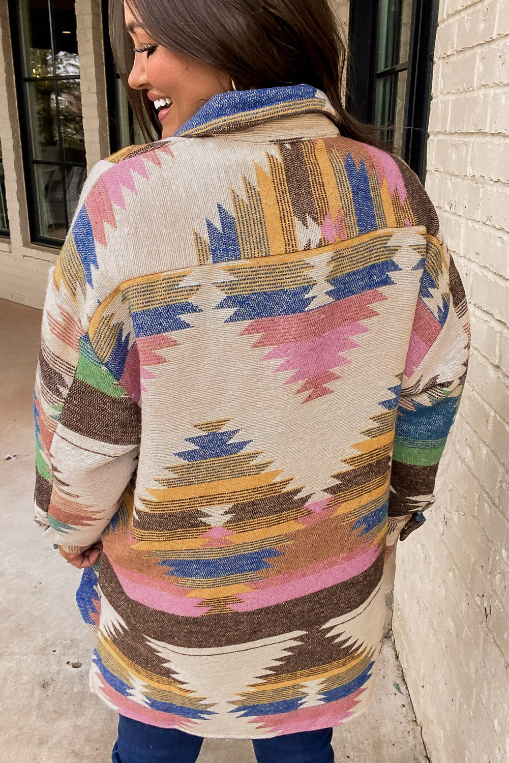White Aztec Print Button-Up Shacket