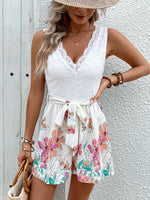 Hazel Blues® |  Lace Printed V-Neck Sleeveless Romper