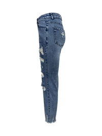 Hazel Blues® |  Distressed Raw Hem Jeans with Pockets