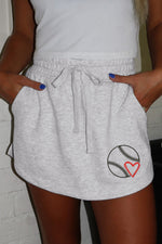 Hazel Blues® |  Light Grey Baseball Heart Embroidery French Terry Skort