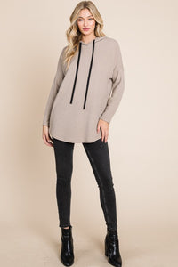 Hazel Blues® |  BOMBOM Contrast Drawstring Drop Shoulder Knit Hoodie