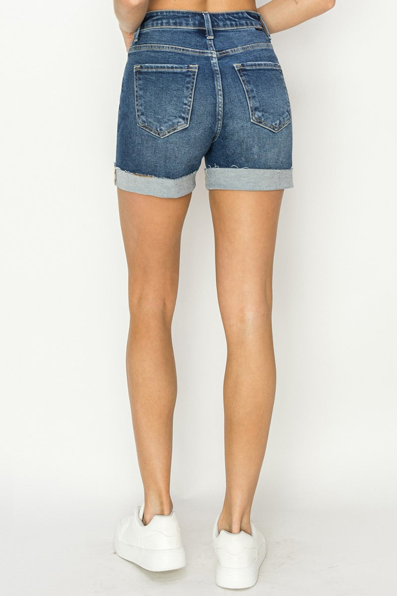 Hazel Blues® |  RISEN High Rise Cuffed Denim Shorts