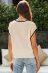 Hazel Blues® |  Beige Contrast Trim Boxy Fit Knit Short Sleeve Sweater Top