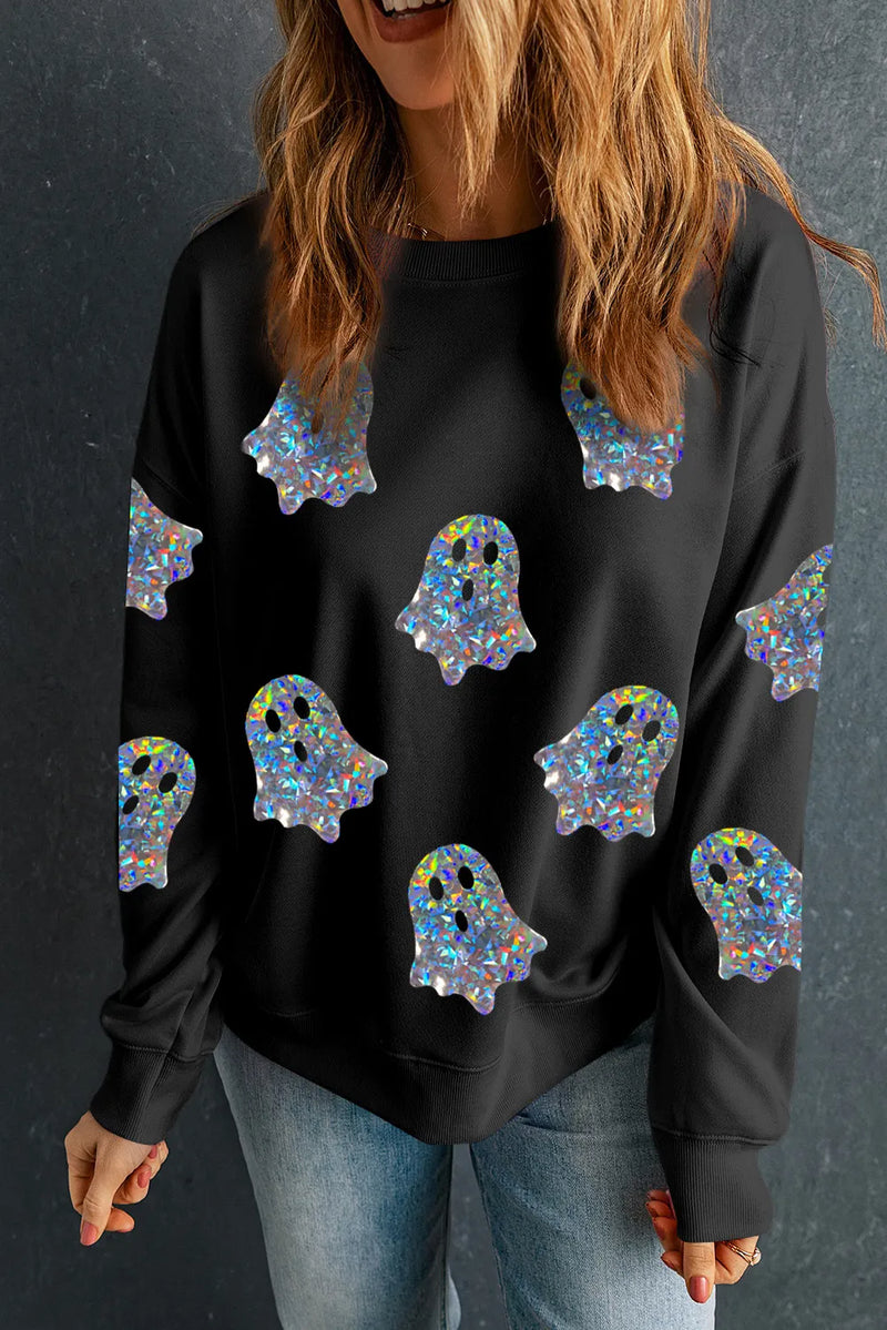 Hazel Blues® |  Ghost Round Neck Long Sleeve Sweatshirt