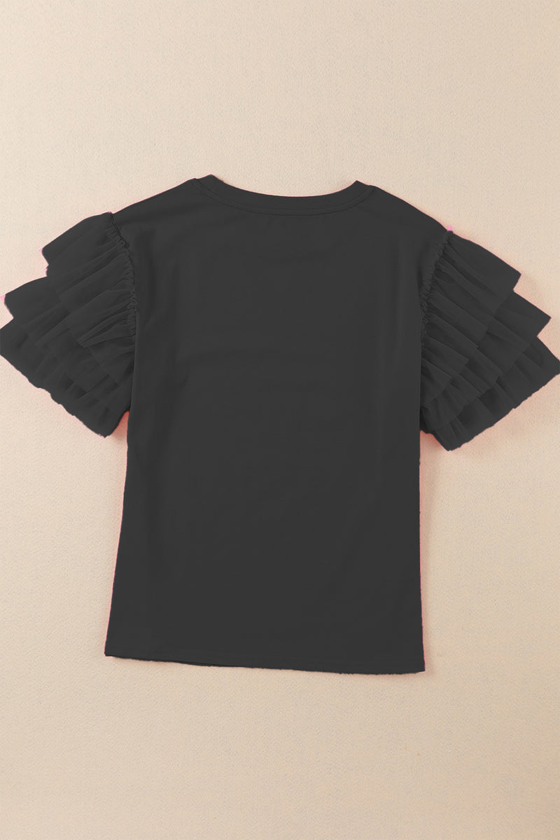 Hazel Blues® |  Ruffled Round Neck Short Sleeve Blouse