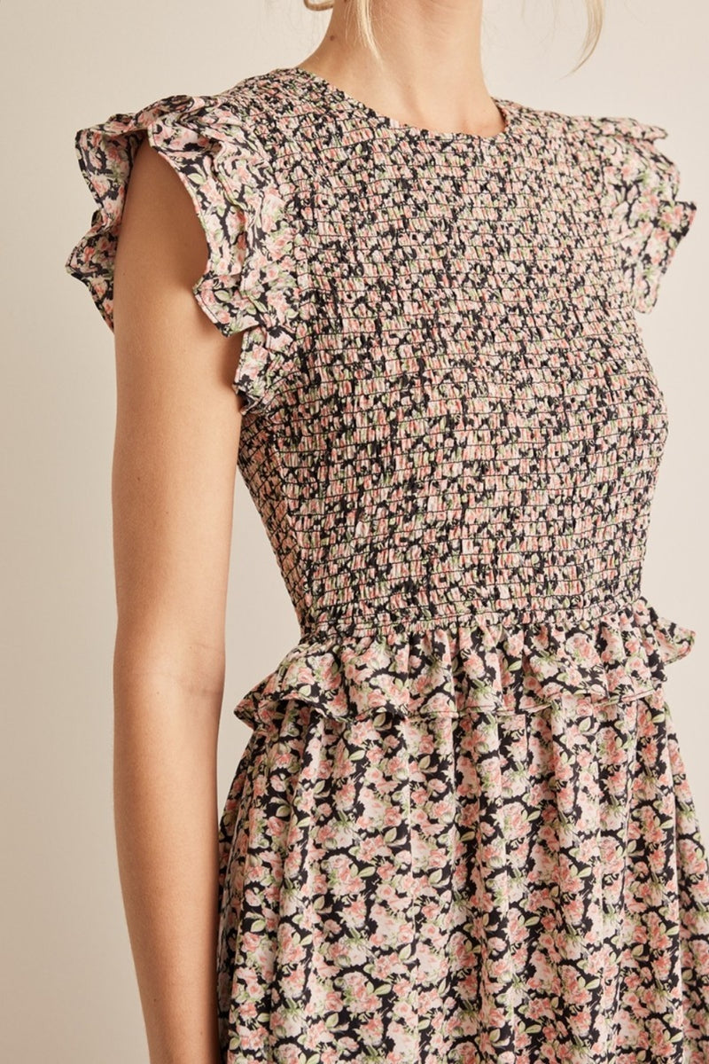 Hazel Blues® |  In February Floral Smocked Ruffled Midi Dress