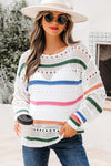 Hazel Blues® |  White Color Block Striped Pointelle Knit Sweater