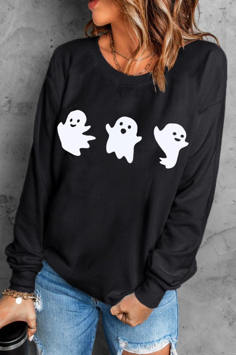 Hazel Blues® |  Ghost Round Neck Long Sleeve Sweatshirt