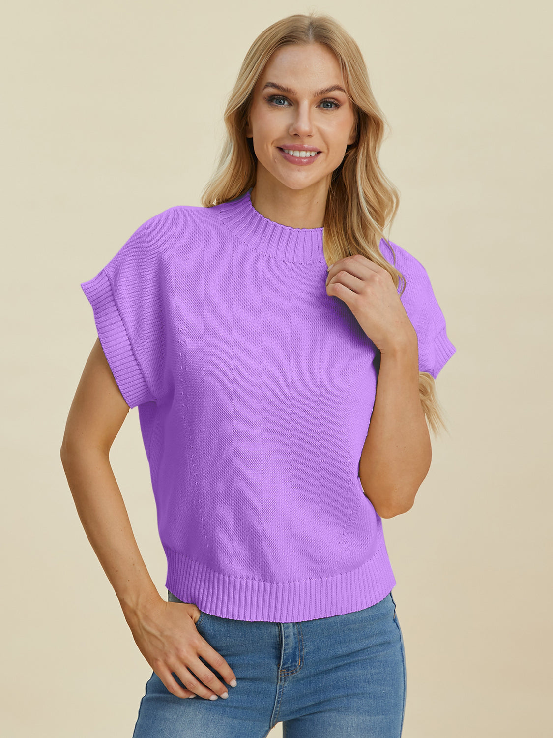 Hazel Blues® |  Double Take Mock Neck Short Sleeve Sweater