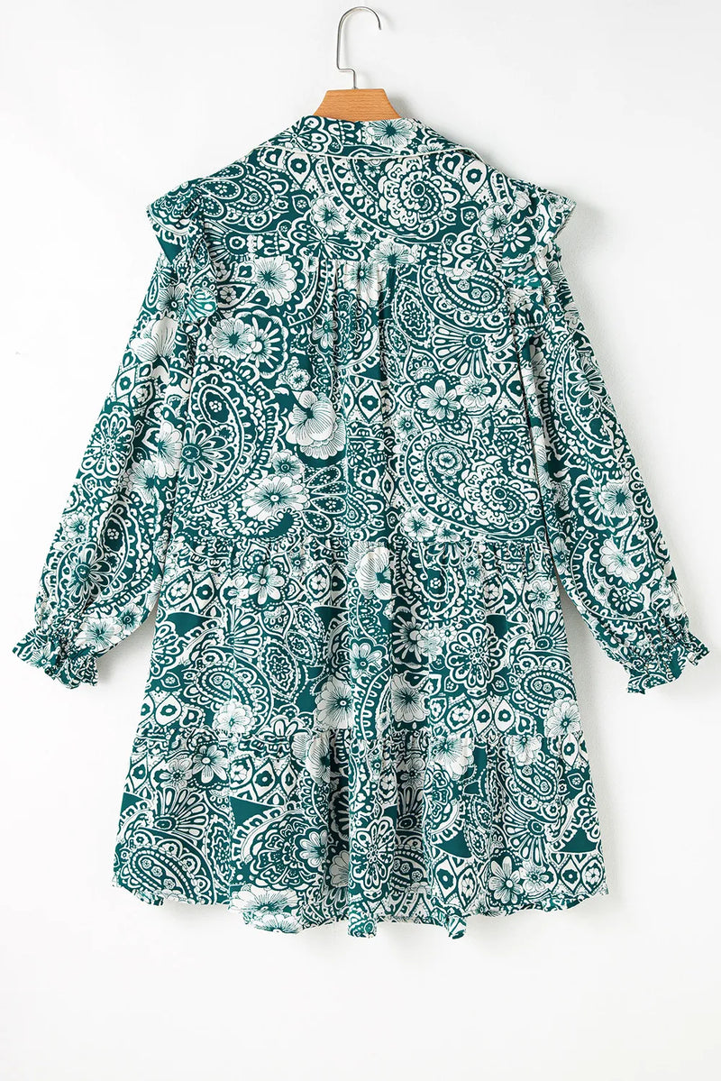 Hazel Blues® | Ruffled Printed Flounce Sleeve Dress