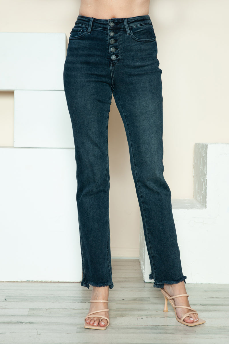 Hazel Blues® |  Judy Blue Button Fly Hem Destroy Straight Jeans