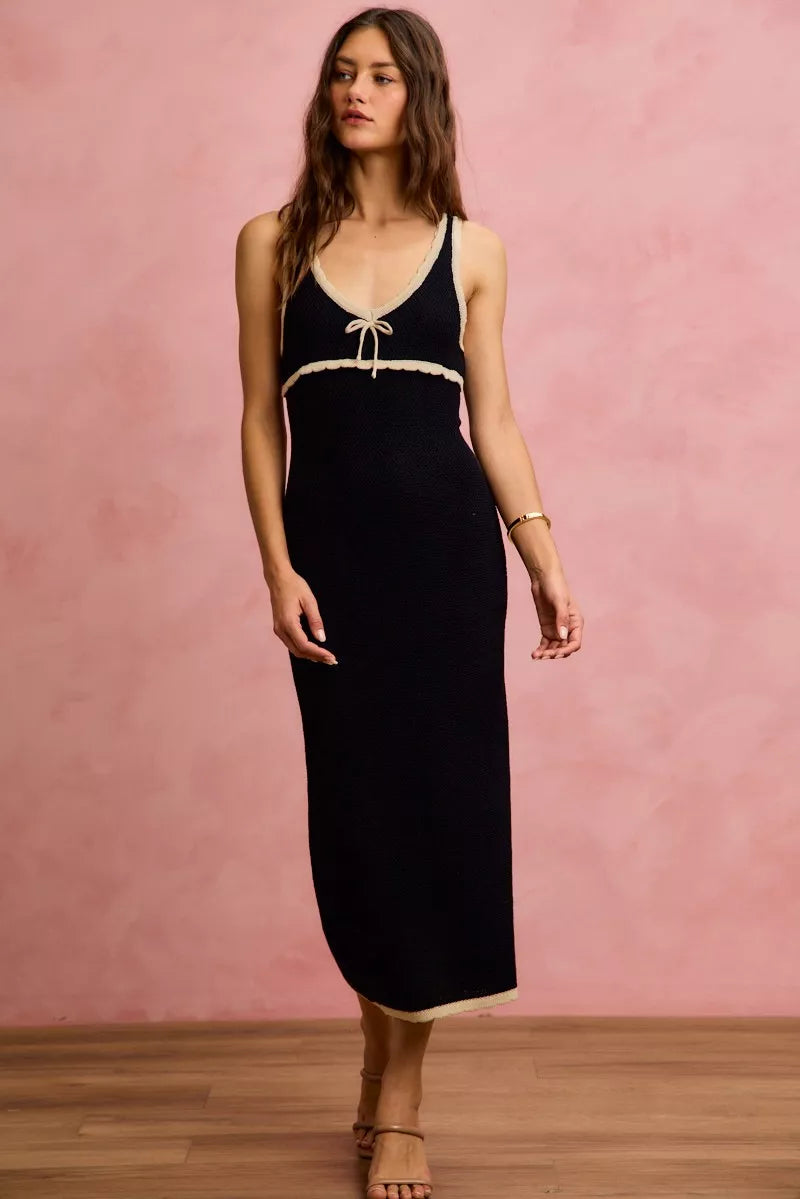 bodycon sweater maxi dress SO ME Knit Sweater Maxi Sleeveless Bodycon Resort Dress Black/Oatmeal / S