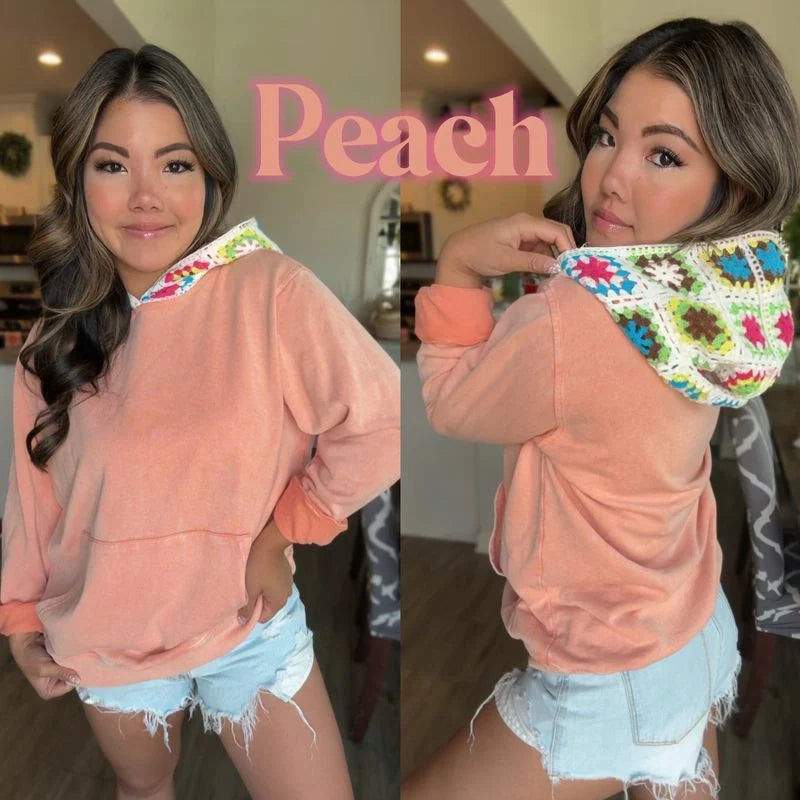 Hazel Blues® |  PREORDER: Sia Acid Wash Crochet Hoodie
