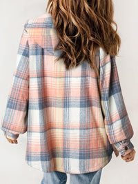 Hazel Blues® |  Plaid Snap Down Plush Hooded Jacket