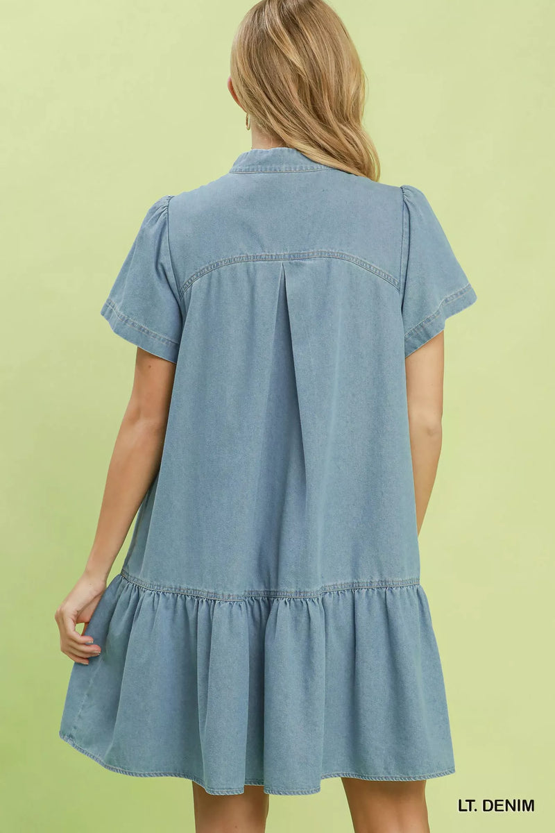 denim dress with ruffle hem utcoco Womens Casual Belted Long Sleeve Denim Dress Wrapped V-Neck Ruffle Hem Maxi Denim Dresses for Women 2025 (Small, Blue) at Amazon Women's Clothing store
