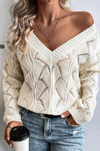 Hazel Blues® |  Openwork V-Neck Long Sleeve Sweater