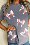 Hazel Blues® |  Gray Football Bow Knot Print Crewneck Casual T Shirt