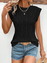 Hazel Blues® |  Openwork Round Neck Cap Sleeve Top