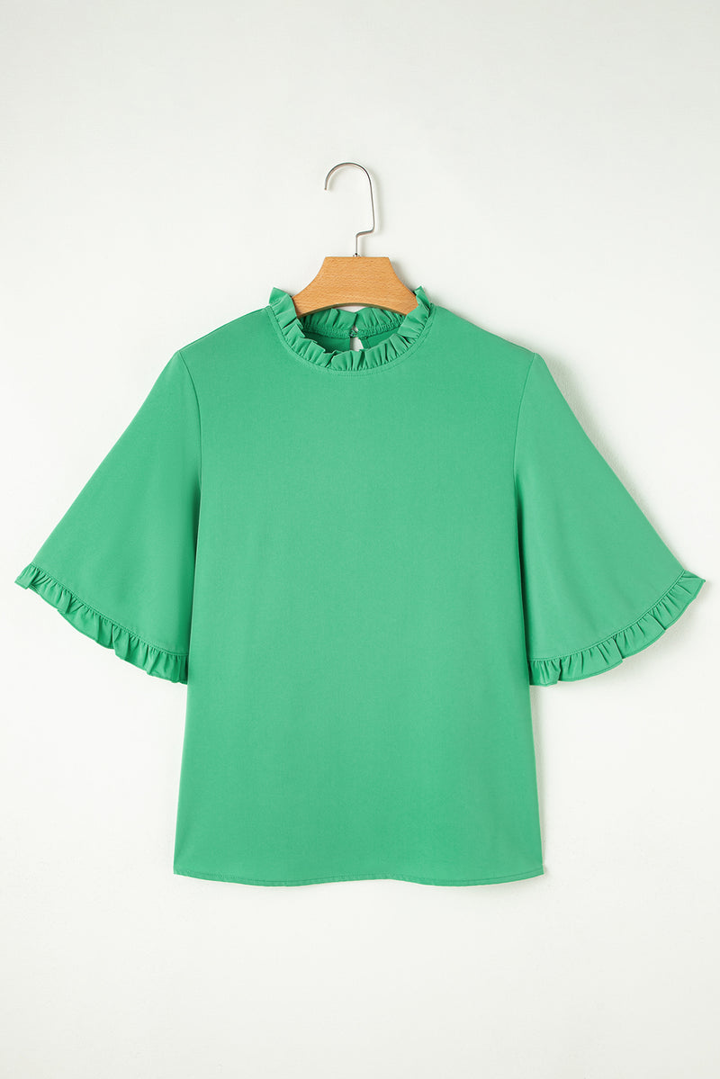 Hazel Blues® |  Frill Round Neck Wide Half Sleeve Blouse