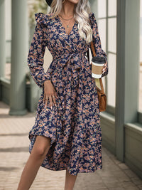 Hazel Blues® |  Printed Surplice Long Sleeve Midi Dress