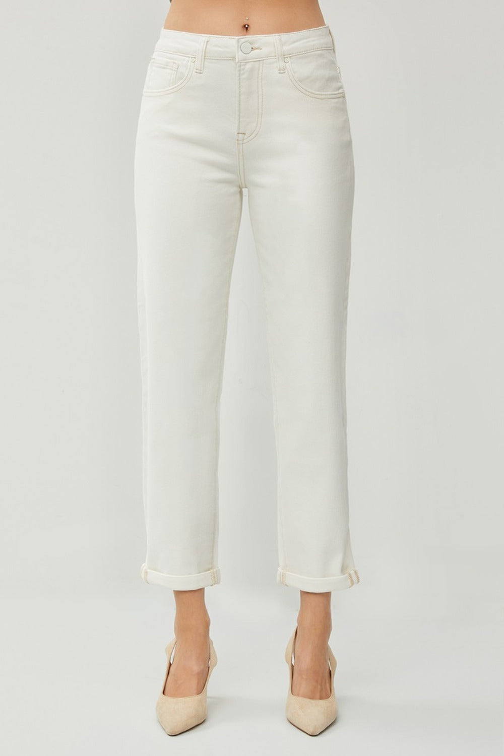 Hazel Blues® |  RISEN High Waist Rolled Hem Straight Jeans