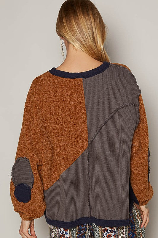 Hazel Blues® |  POL Color Block Half Zip Dropped Shoulder Sweatshirt