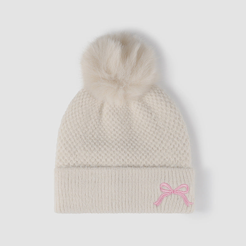 Hazel Blues® |  Thermal Bow Knit Hat with Pompom