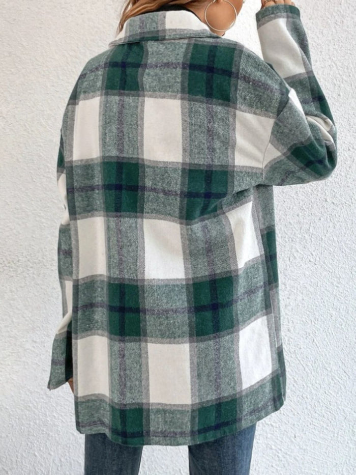 Hazel Blues® |  Plaid Collared Neck Dropped Shoulder Shacket