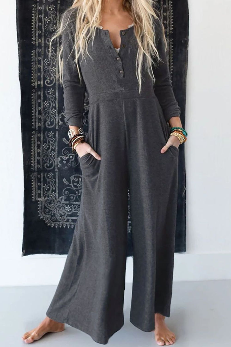 Hazel Blues® |  Pocketed Long Sleeve Wide Leg Jumpsuit