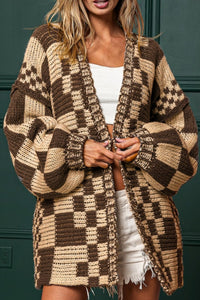 Hazel Blues® |  Checkered Open Front Long Sleeve Cardigan