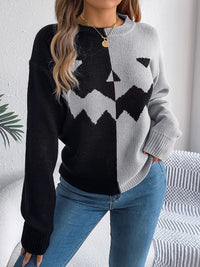 Hazel Blues® |  Contrast Round Neck Long Sleeve Sweater