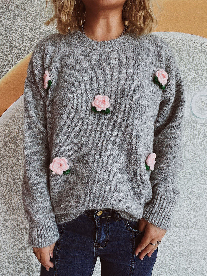 Hazel Blues® |  Flower Round Neck Long Sleeve Sweater