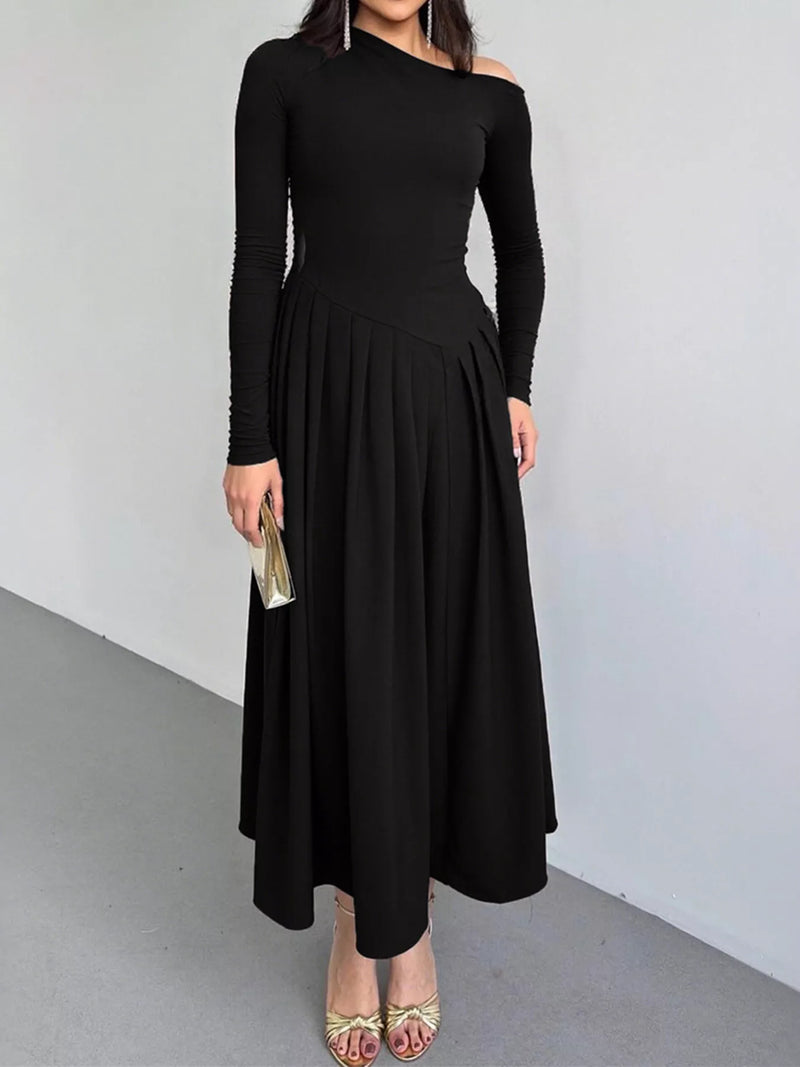 one shoulder long sleeve ruched dress ruched midi dress long sleeve A&A One Shoulder Mesh Long Sleeve Ruched Midi Dress ARIELLA & AYANA