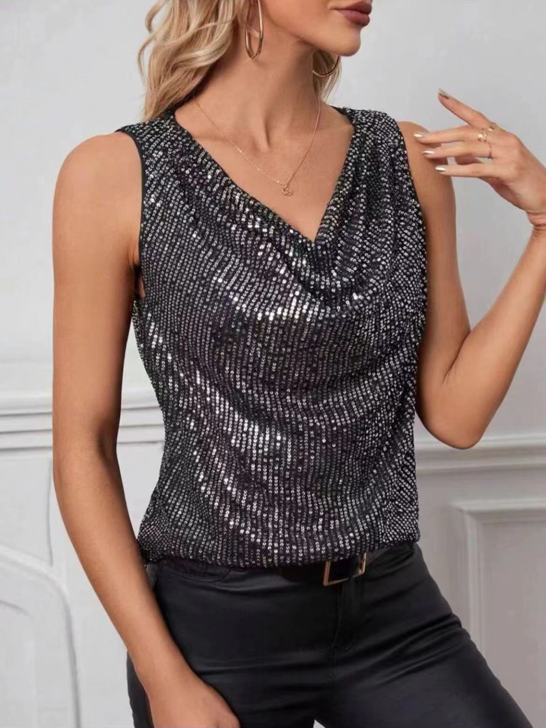 Hazel Blues® |  Sequin Cowl Neck Tank