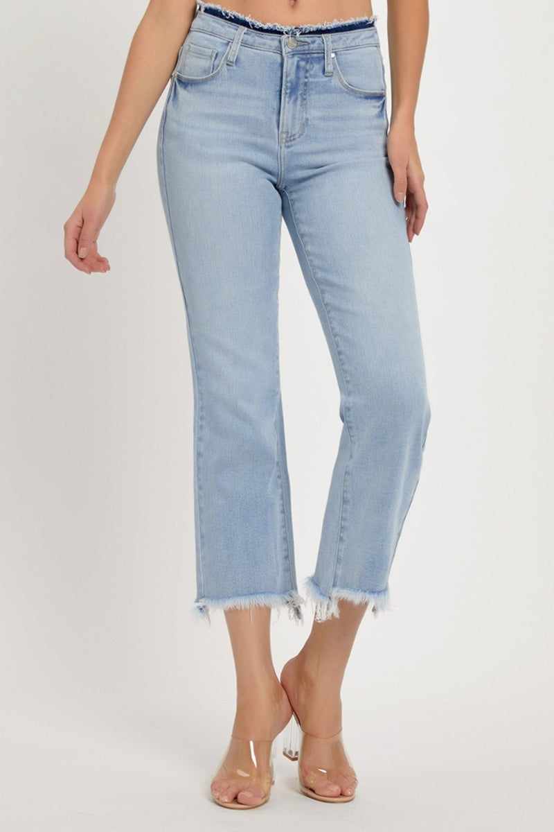 Hazel Blues® |  RISEN High Rise Raw Edge Crop Jeans