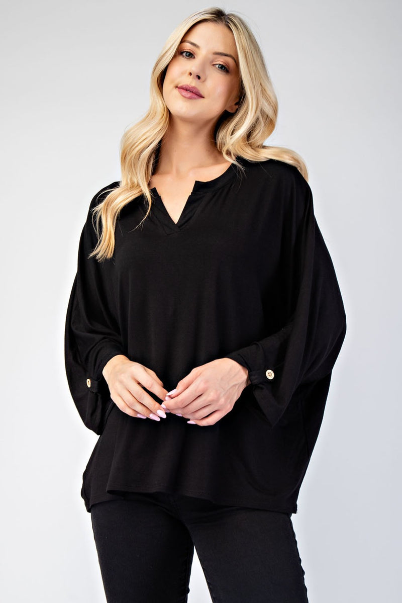 Hazel Blues® |  Celeste Notched Three-Quarter Sleeve Blouse