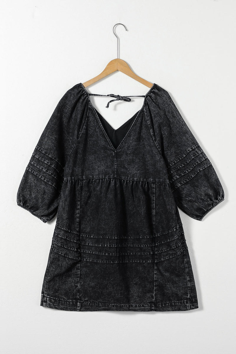 Hazel Blues® |  V-Neck Three Quarter Sleeve Denim Dress